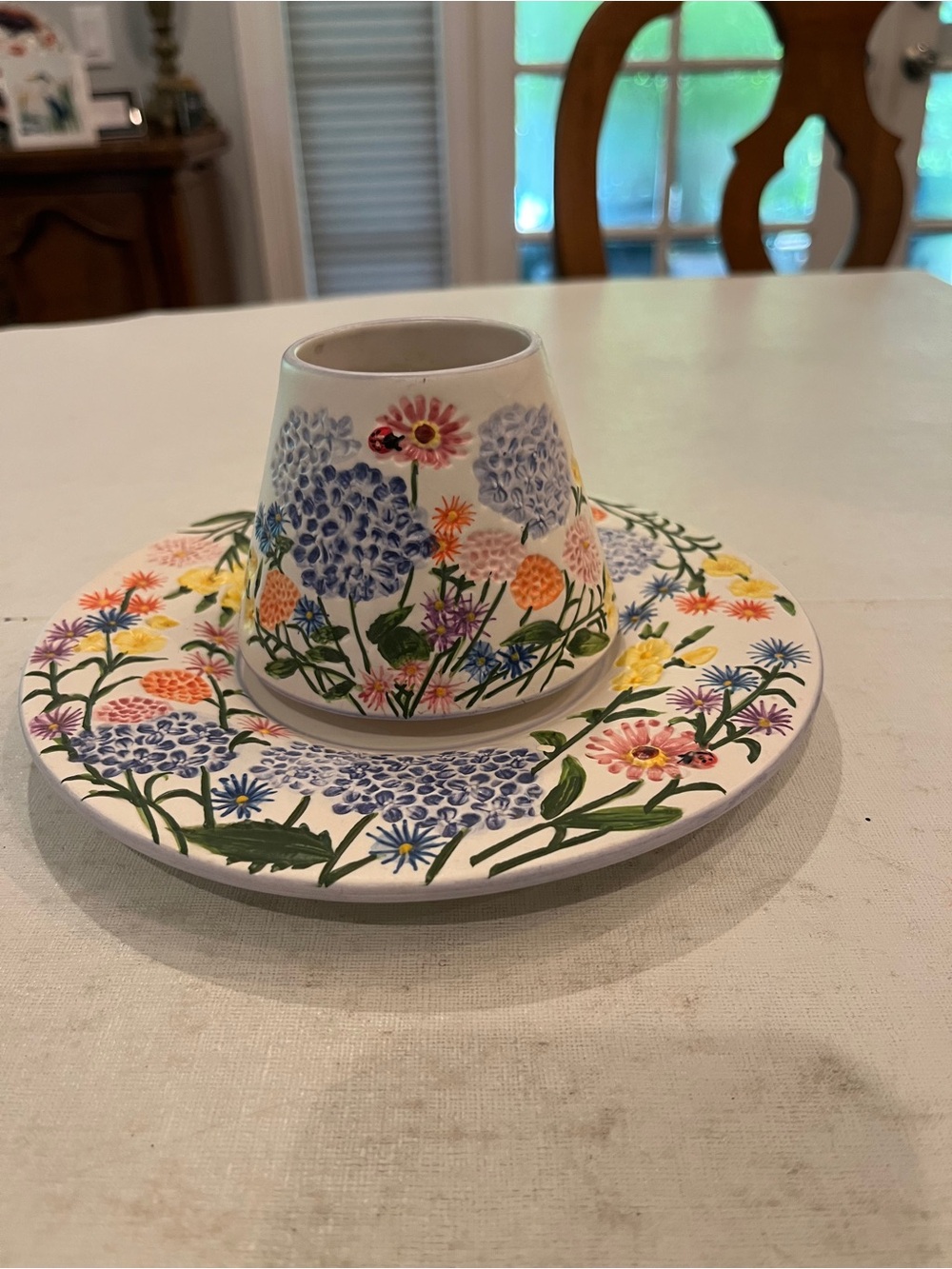 Yankee Candle whimsical Multicolor Floral Ceramic Plate and lantern Set. Pretty!